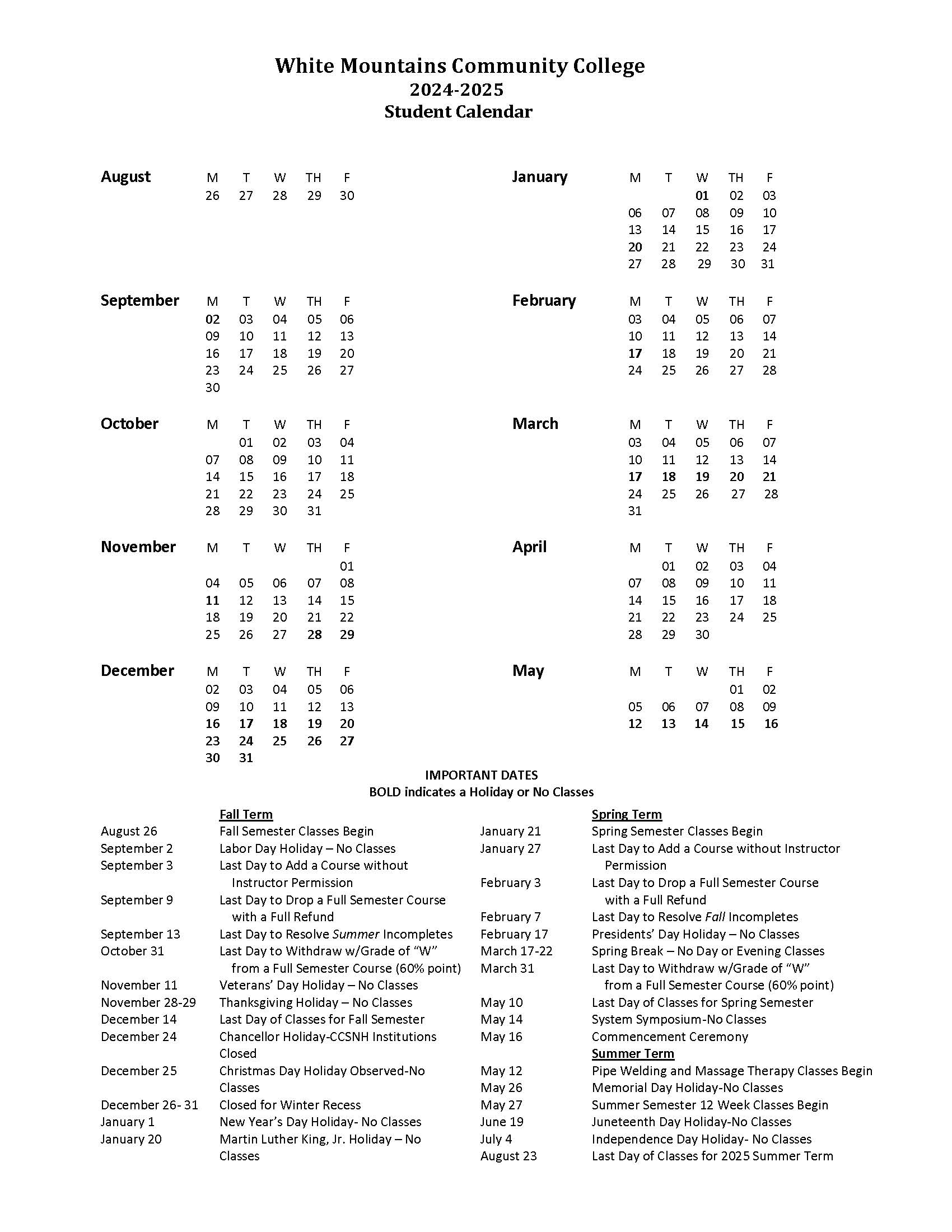 2024-2025 Student Calendar